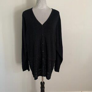 Venezia Jeans Womens Black Cardigan V-Neck Button Front Sequins Sz 22/24